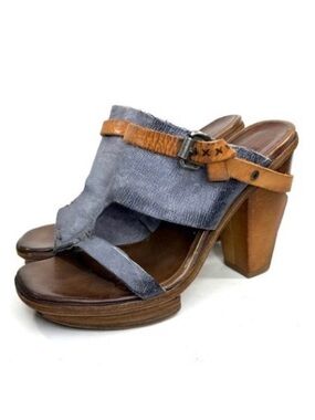 A.S.98 Blue + Tan Leather Heeled Sandals | 40